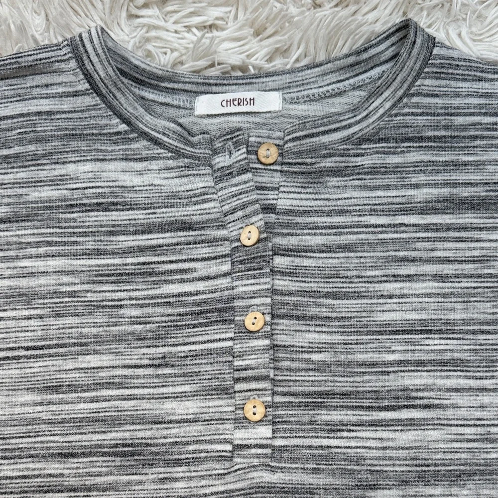 Cherish Striped Henley 💗 Black &  Gray - Picture 7 of 14